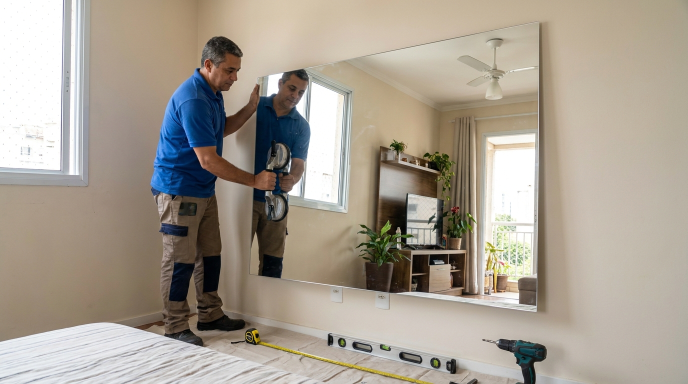 Espelho gigante instalado no quarto em Natal-RN