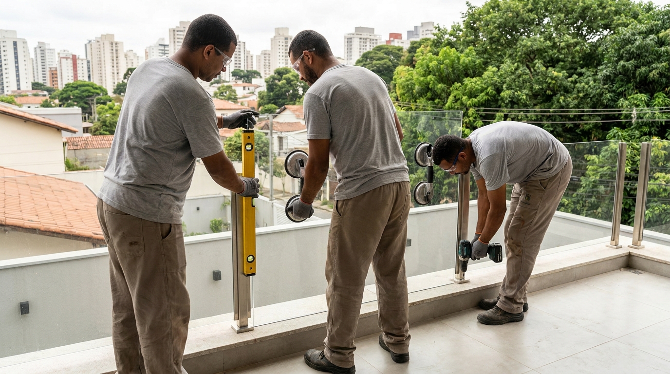 Guarda-corpo em terraço alto com vista cidade em Natal-RN